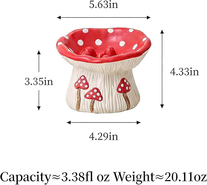 Cat Slow Feeders Set, Raised Ceramic Cat Bowl, Tilted Design, no Black Chin, Gut & Neck-Friendly,Pet Food and Water Bowls (Cute Mushroom Shape)