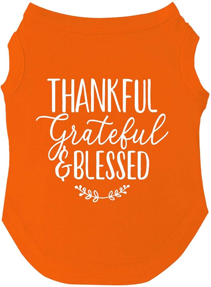 Thankful Grateful Blessed Dog Tee Shirt | Sleeveless Breeds | Thanksgiving | Fall |Orange, 3X-Large 273