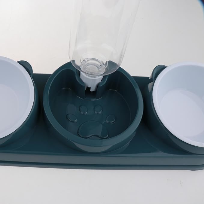 Elevated Double Bowl Pet Feeders with Automatic Water Dispenser Antislip Base for Dog Cats Daily Feeding Watering Supply