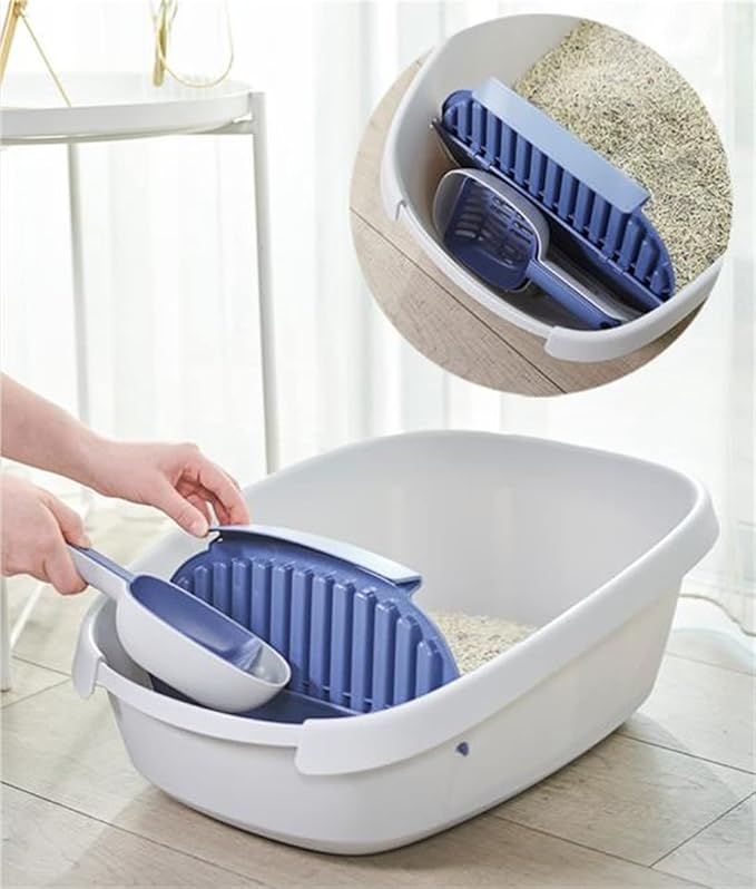 Open Cat Litter Box Large Litter Pan for Cats High Sided Kitten Litter Box with Cat Litter Scoop Removable Pedal Type Cat Toilet Pet Supplies Easy to Clean