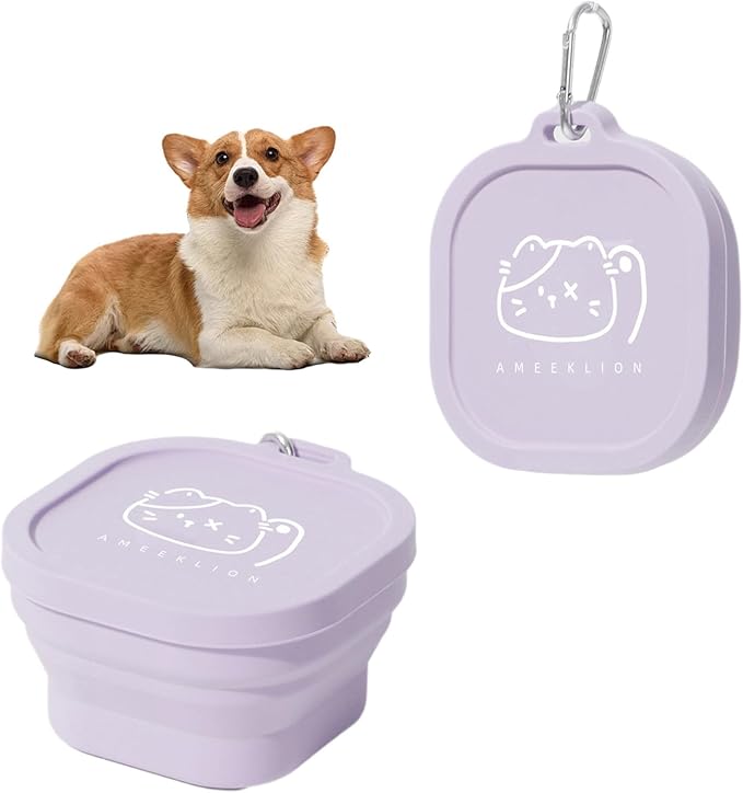JEATHA Portable Cat Water Bowl Collapsible with Lid Leak Proof Silicone Travel Bowl for Food and Water on Car Rides Outdoor Purple One Size