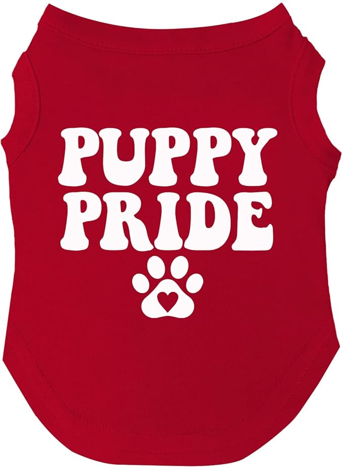 Puppy Pride Dog Tee Shirt | Sleeveless | Sizes for All Ages and Breeds | Pride Day | LGBTQ+ | Rainbow | Parade |Red, X-Large 740