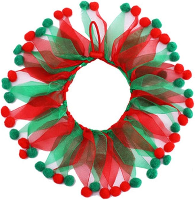 Christmas Pet Collar Ornaments Red Green Collar Adjustable Holiday Dress for Cat and Dog (L(45CM))