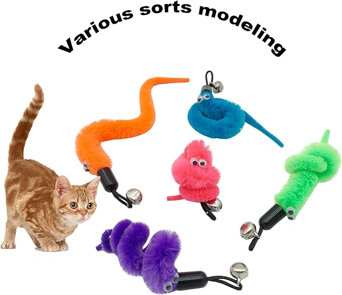 CATENESS Cat Worm Toy Refills, 15 Pieces Cat Wand Attachments Worms Toy for Indoor Cats
