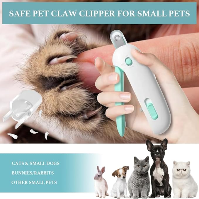 Cat Nail Clipper, Cat Nail Trimmer with Adjustable 3-Size Trimming Hole & Hidden Nail File, Anti-Splash Claw Cutter with Debris Catcher for Kittens, Adjustable Aperture Pet Blue Nail Clippers
