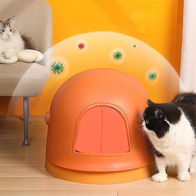 Pet Supplies, Extra Large Hooded Cat Litter Box for Big Cats - Anti-Splash, Easy Clean(Orange)