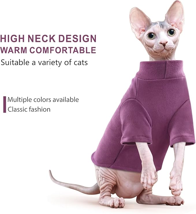 Idepet Sphynx Cats Sweater 2 Pack,Turtleneck Hairless Cat Shirt Soft and Warm Kitten Clothes with Sleeves Pullover Pet Winter Pajamas Jumpsuit for Cat Puppy (Purple&Brown, XX-Large)