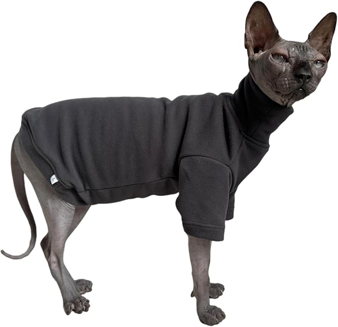 Sphynx Cats Solid Warm Fleece Shirt Cat Turtleneck Undershirt Thermal Hairless Cat Clothes for Sphynx, Devon, Cornish Cat Clothes and Small Kitten and Dogs (Deep Grey, Small)