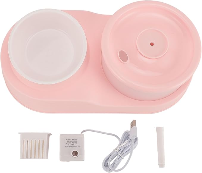Cat Water Fountain and Food Bowl, Automatic Pet Water Dispenser with Plastic Bowl, High Capacity Cat Feeder and Waterer Combo, Pet Feeding & Watering Supplies for Cats, Dogs
