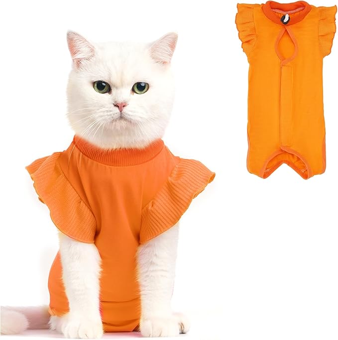 Avont Cat Recovery Suit - Post-Surgery Onesie for Cats, Alternative to Cone of Shame, Protective Spay Suit for Female Kitten, Ideal for Healing and Skin Conditions -Orange(M)