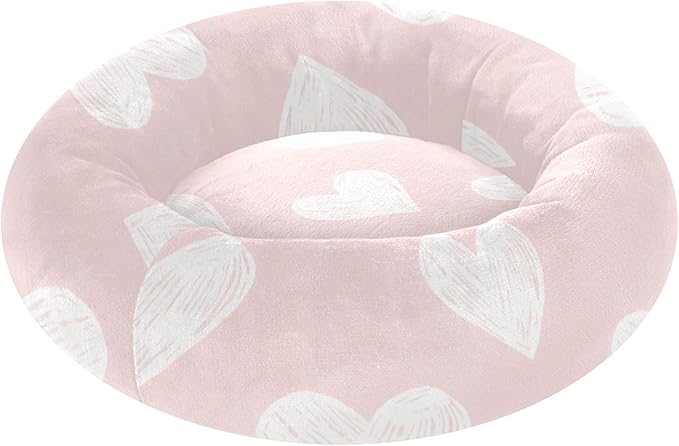 Valentine's Day Pink Heart Donut Pet Bed, Fluffy Cat Bed for Cats for Medium Sized Pets, Dog Supplies and Furniture