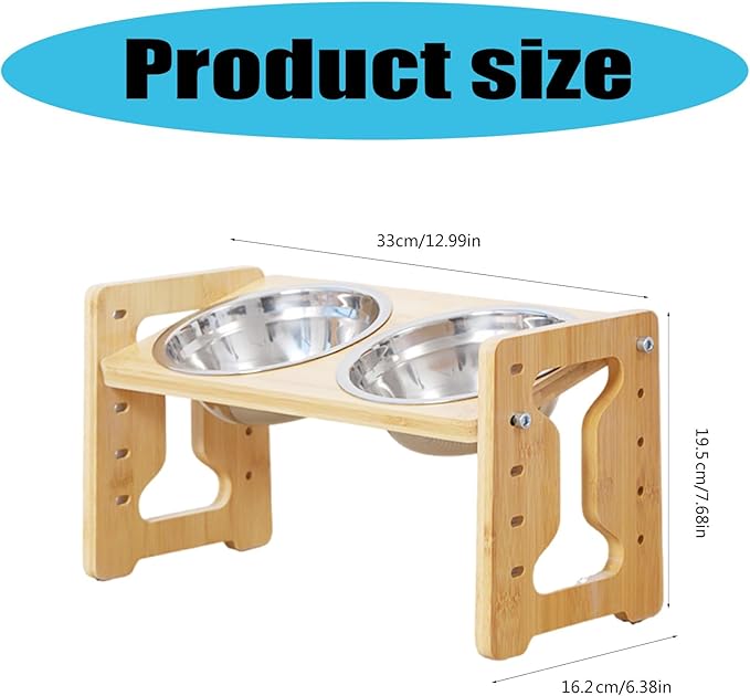 Elevated Cats Dog Feeders 5 Stage Adjusting Feeding Bowl with Nonslip Wooden Base for Small Breeds Cats Feeding Watering Adjusting Height Pet Food Bowl