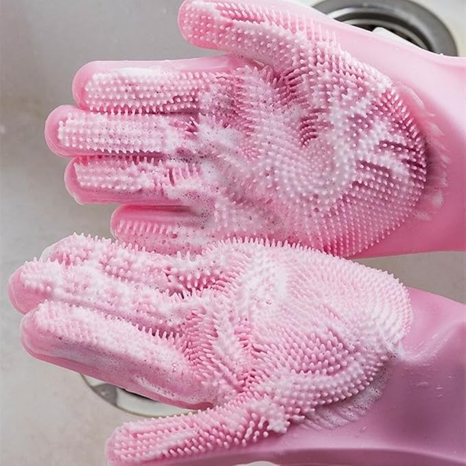 Pet Grooming Gloves Silicone Gloves with High-Density Teeth Enhanced Five Finger Design for Dogs Cats Bathing Massaging (Grey)