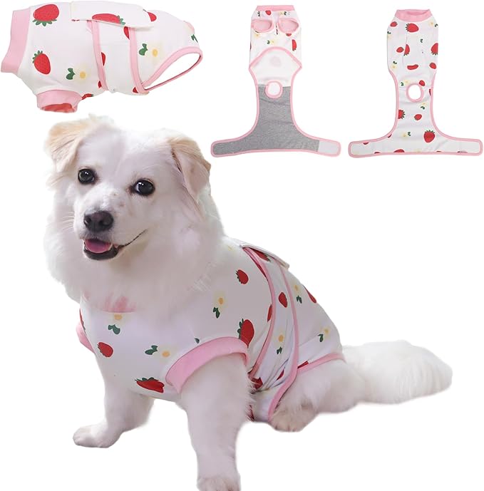 PET Glam Recovery Suit for Dogs Cats, After Surgery, Alternative E-Collar Dog CAT. PET Shirt Breathable Abdominal Wounds, Neuter Cotton, Prevent Licking Onesie Surgical (RED, XS)