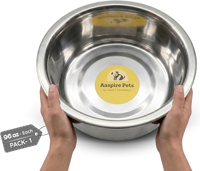 1 Pack Shallow Stainless Steel Cat & Dog Bowls, 12 Cup (96oz), Heavy Duty Pet Feeder Replacement Bowl, Rust Resistant Metal Cat Dishes for Food & Water