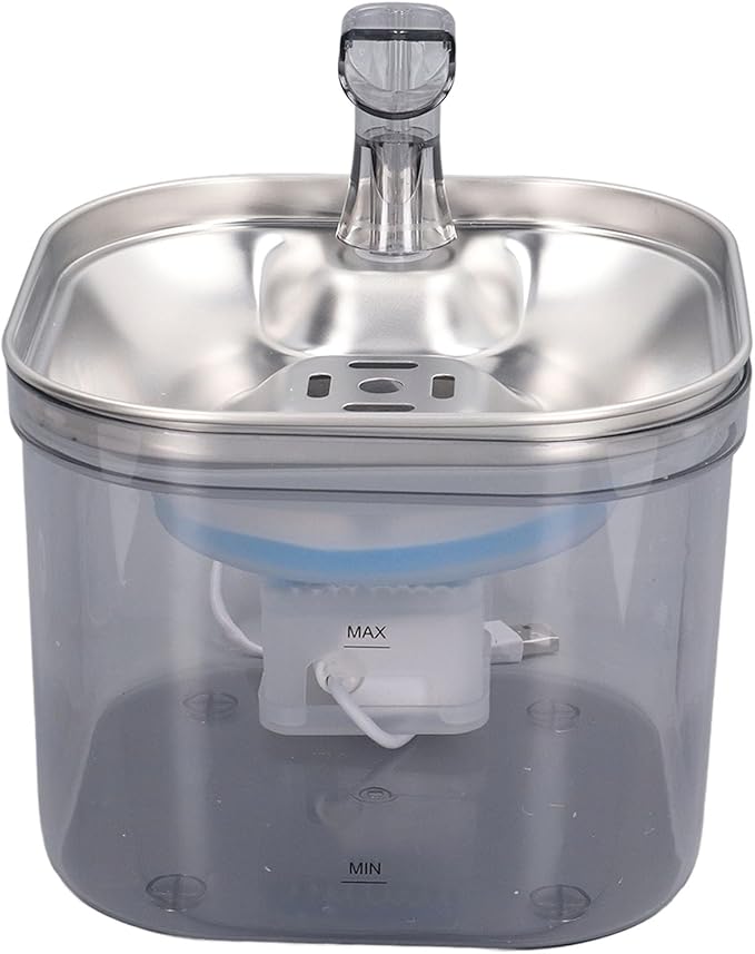 Pet Water Fountain, Stainless Steel Automatic Cat Water Fountain with Ultra Quiet Pump Filter Visible Level for Cats Dogs Multiple Pets