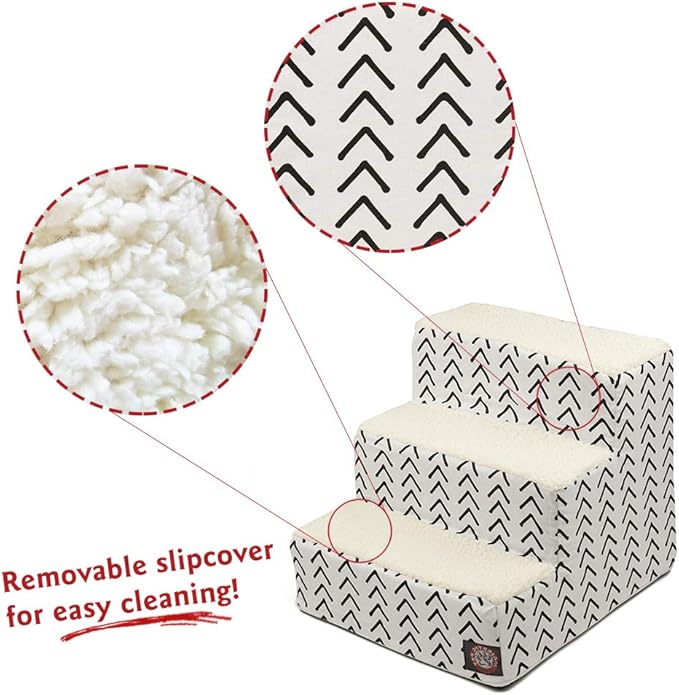 Majestic Pet 3 Step Portable Dog Stairs for Small Dogs to get on Bed Supports 25 lbs or Less – Dog Steps for High Bed with Machine Washable Cover – Pet Stairs for Cats Boho Arrow White/Black