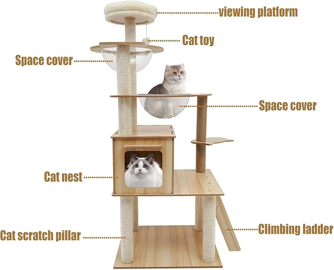 Cat Tree Modern Cat Tower for Indoor Cats, Multi-Level Cat Condos with Scratching Post & Resting Platforms for Large/Small Cat Climbing, Cat Activity Center Playground