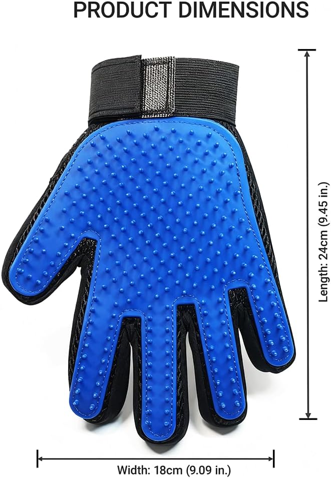 MEUOMIW Pet Grooming Glove for Dogs & Cats, 2-in-1 Pet Hair Remover Glove & Deshedding Brush, Gentle Massage Mitt for Shedding Control and Bathing, Safe for Short/Long Hair (Blue, 1-Pack, Right-Hand)