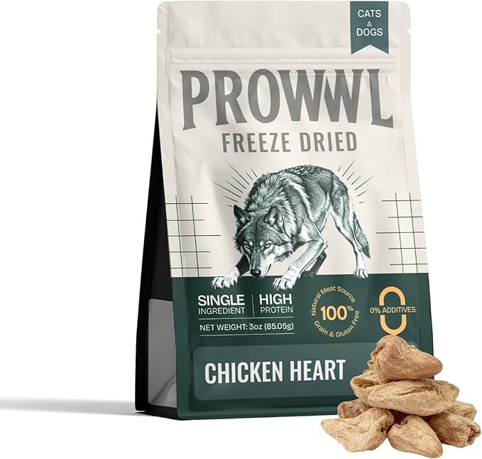 Freeze Dried Chicken Heart Cat & Dog Treats for Training, Healthy High Protein Limited Single Ingredient Pet Food Snacks for Small, Medium, and Large Dogs Cats (Raw Chicken Heart Cubes, 3oz)