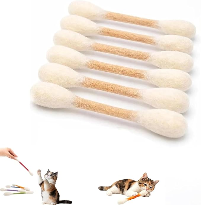 LEDeng Cotton Swabs Cat with Catnip, Swabs Catnip Toys Set of 6 Soft Plush Kicker Toys, Sturdy Teething Chew Toy (A)