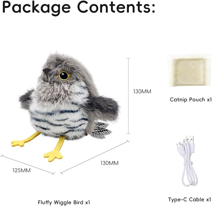 FUNNYDUCK Interactive Cat Toys for Indoor Cats, Flapping Bird Cat Toy with Chirping Sound, Touch Activated Flying Bird Cat Toy, Rechargeable Interactive Flappy Bird Cat Toys for Bored Indoor Cats