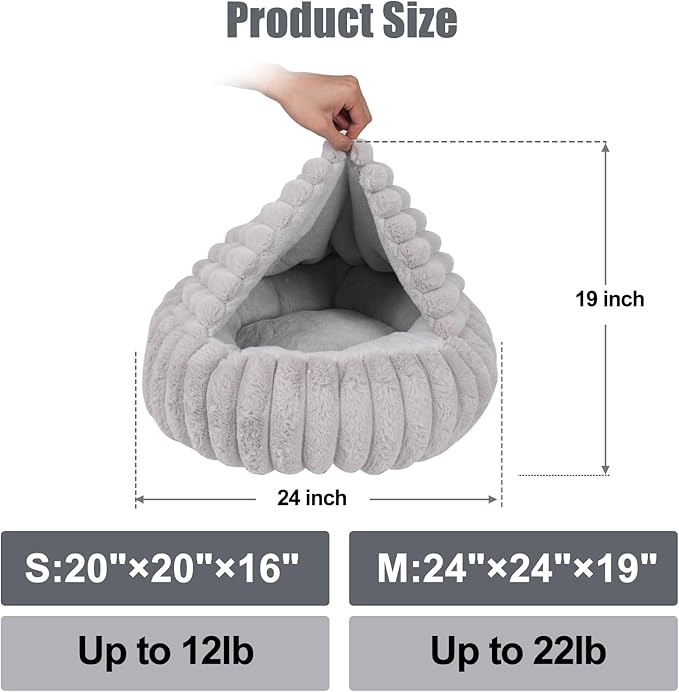 Cat Beds for Indoor Cats, 2 in 1 Cat Cave Bed Kitten Bed for Small Pets, Small Dog Bed with Cover, Pet Bed for Puppy and Kitten with Anti-Slip Bottom-Light Gray-24 inches