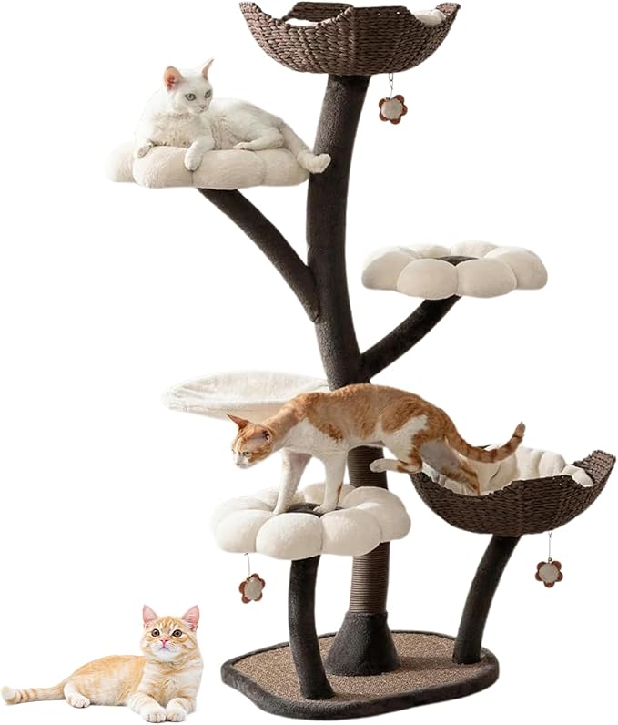 59In Flower Shaped Cat Special Shelf with Scratching Posts Cats Tree Decorative Climbing Tower Dtachable Multi Level Pets Furniture for Large & Multi-Cats Homes