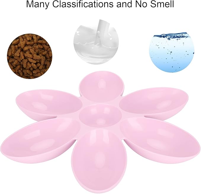 Cat Food Bowl, Plastic Flower Petals Shaped Cat Water Bowls for Feeder, 16.3in Diameter for Cats and Kittens (Pink)