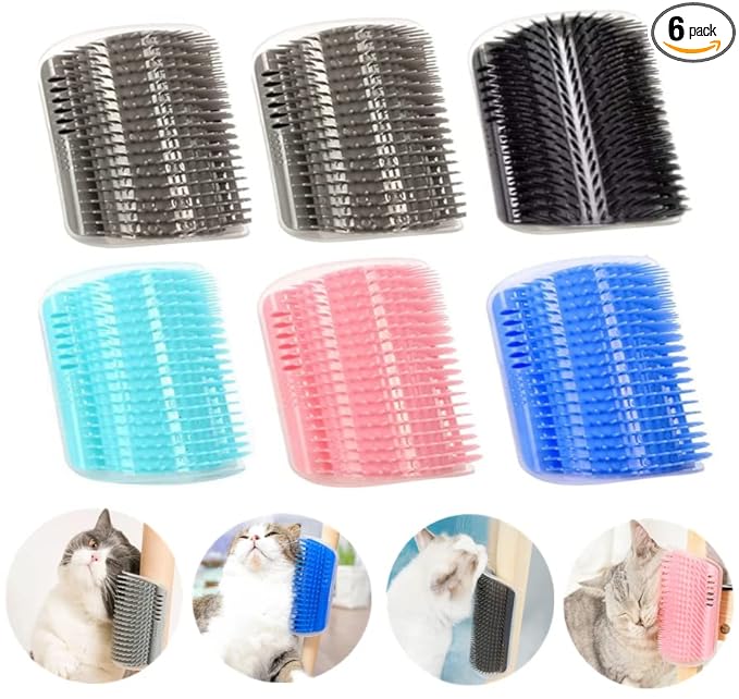 6 Pack Cat Self Groomer with Catnip Pouch Wall Corner Groomers Cat Face Scratcher Pet Grooming Brush Massage Combs for Short Long Haired Cats Fur Pets Dog Kitten Puppy
