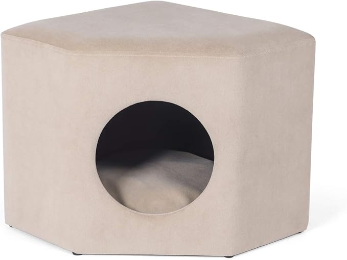 Adeco Modern Cat Condo Ottoman Pet House Ottoman with Removable Padding Round/Square Foot Stool Ottoman 2-in-6 Kitty Bed for Small Cats