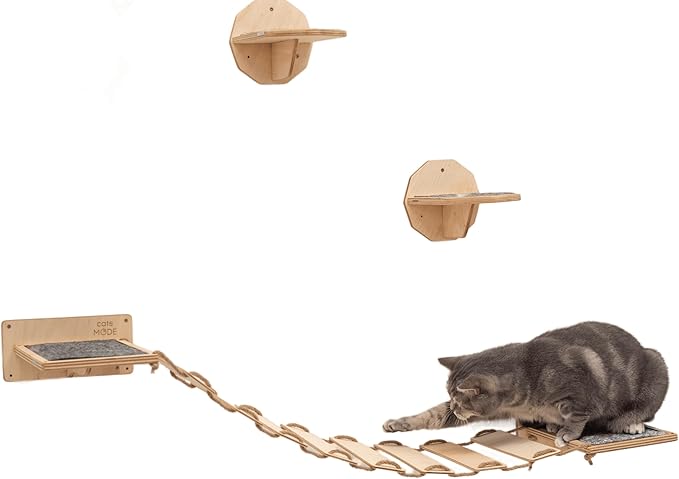 Wood Cat Bridge Cat Steps Cat Bed Wall Cat Toy Rustic Cat Tree Wall Decor Cat Lover Gift New Home Gift Cat Furniture Wall (White, Bridge & 3 steps)