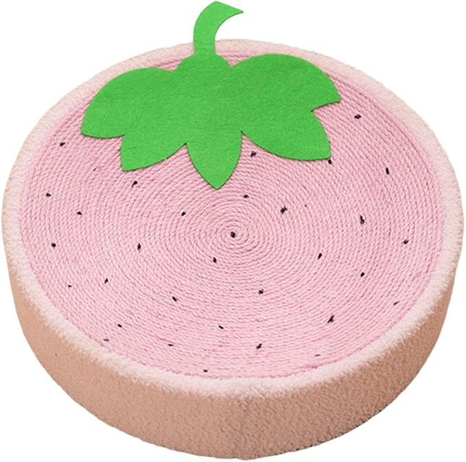 KLKCS Cat Scratcher Pad, Strawberry, Round, Compact, Multifunctional, Protects Furniture, Great Gift
