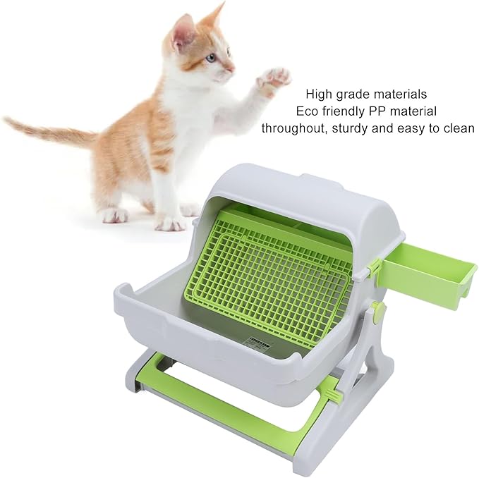 Self Cleaning Cat Litter Box Enclosure Semi Automatic, PP Plastic Easy Assembly Tipping Bucket Style Large Kitty Litter Box for Indoor Cats