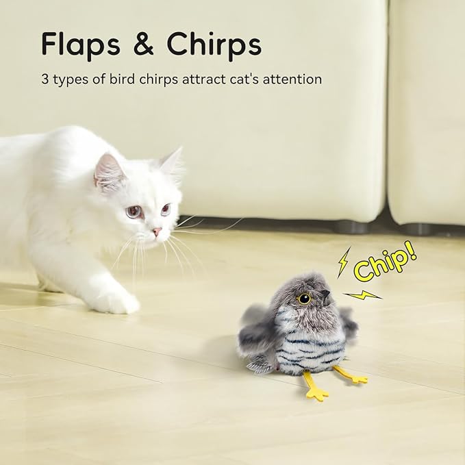 FUNNYDUCK Interactive Cat Toys for Indoor Cats, Flapping Bird Cat Toy with Chirping Sound, Touch Activated Flying Bird Cat Toy, Rechargeable Interactive Flappy Bird Cat Toys for Bored Indoor Cats