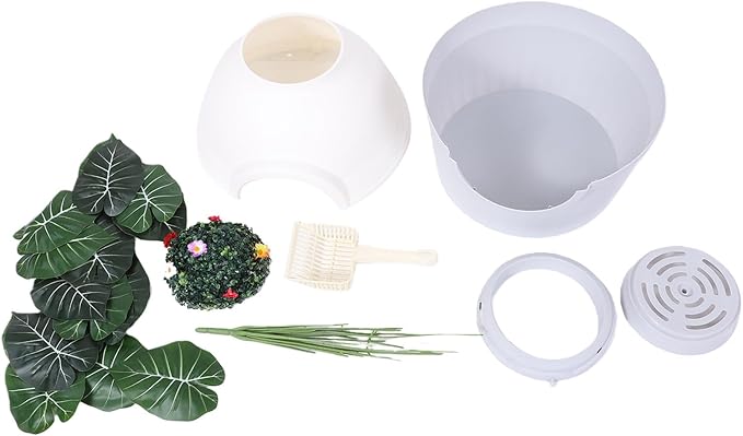 Hidden Litter Box Plant Enclosure, Extra Large Splash Proof Cat Litter Box Enclosed Semi Enclosed Structure Decorative Hidden Pet Bathroom with Plastic Plant & Scoop