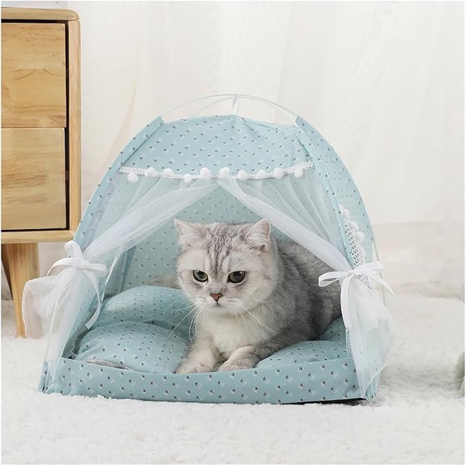 SBTRKT Pet Tent Bed Cats House Supplies Products Accessories Warm Cushions Furniture Sofa Basket Beds Winter Clamshell Kitten Tents Cat (Color : Green, Size : M 40x40cm)