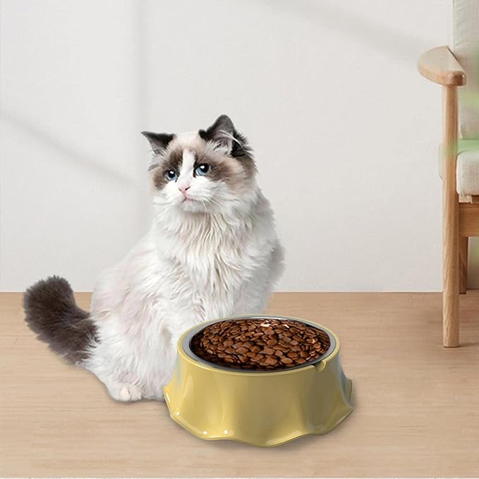 Cat Bowls Indoor Cats Cat Food Bowl Easy Cleaning Anti Over Turning Cat Feeding Bowls Anti Slip Smooth Surface Lightweight for, Yellow