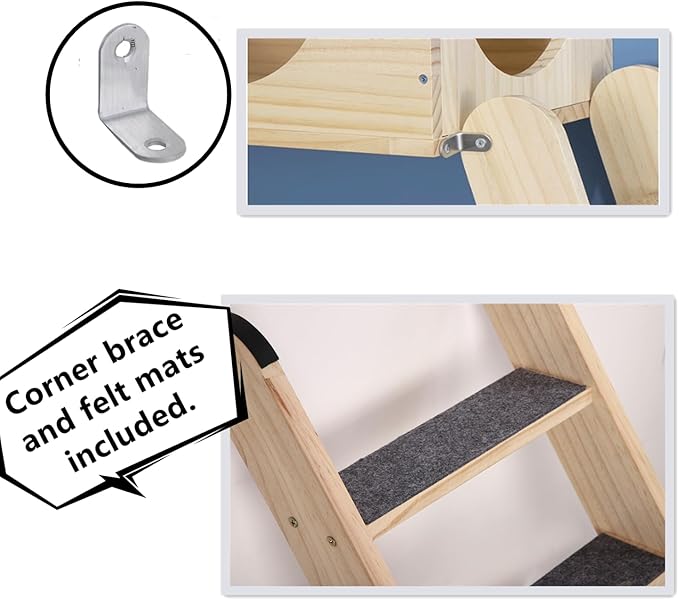 SHENGOCASE Solid Wood Wall Leaning Cat Ladder for Indoor Cats and Small Medium Dog, Stair Step for Window Bed, Wall Climbing Furniture (47.2")