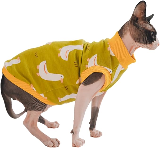 Sphynx Hairless Cat Summer Cotton T-Shirts Cat Vest Pet Clothes, Round Collar Vest Kitten Shirts Sleeveless, Cats & Small Dogs Apparel (Goose, S (3.3-5 lbs))