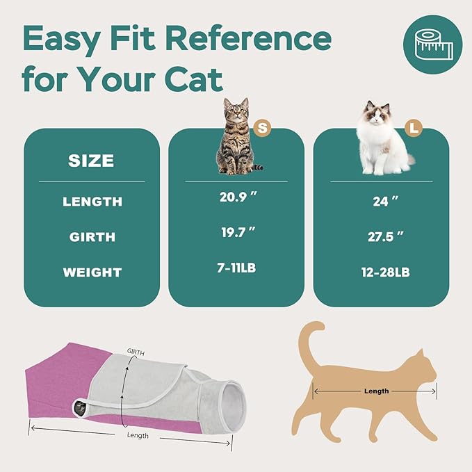 Self-Adhesive Cat Grooming Wrap, Cozy Cat Wrap for Cutting Nails, Breathable Anti-Scratch Cats Swaddle Bag for Brushing, Ear Cleaning, Dental Care, Medication, Injections,Pinkish Purple S