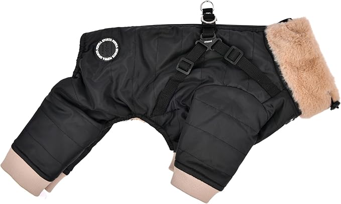 Puppia Everson Dog Jumpsuit Winter Season Intrgrated Harness for Small and Medium Dogs, Black, X-Large
