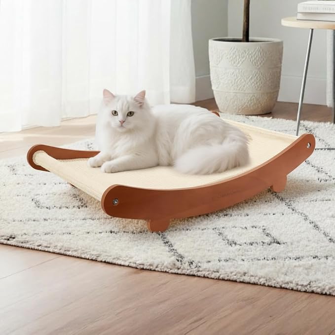 Cat Scratcher Bed, Beech Wood Cats Hammock,Cat Scratch Pad Indoor cat Toy,Durable Scratching Post, Furniture Protector for Cats' Clawing and Play (Cherry Wood)