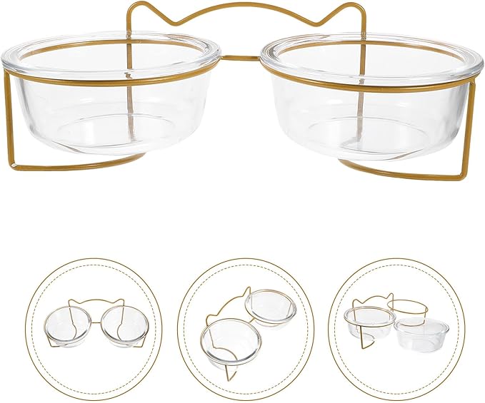 LALAFINA Raised Double Cat and Dog Glass Feeding Bowls Tilted High Stand Non-Slip Raised Pet Food Bowl for Cats and Small Dogs for Feeding and Watering