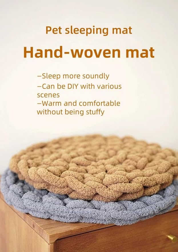 Hand-Woven Cat Mattress Nest Space Capsule Stepping Milk Round Cushion Pet Warm Pad Sleeping Four Seasons Indoor Pet Cat Climbing Frame Mat Enlarged Thickened (White, 50CM)