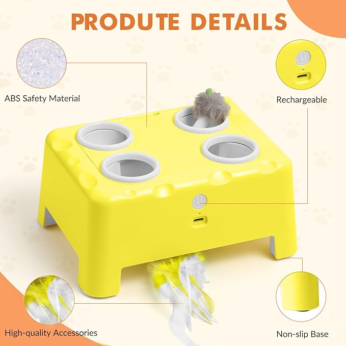 Wortade Interactive Cat Toys Rechargeable,Durable Hide and Seek Cat Toys, Automatic Electronic Feather Cat Toy, Cat Kitten Toy for Indoor Bored Adult Cats