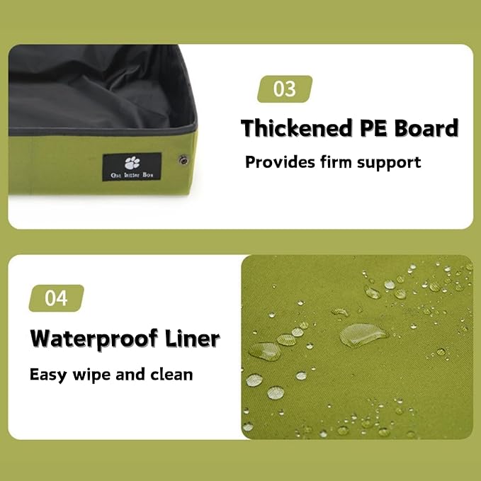 Portable Foldable Cat Litter Box - Waterproof, Leak-Proof for Outdoor Camping, Hotel Stays, Road Trips - Travel Essentials for Cats & Kittens (Green, Large)