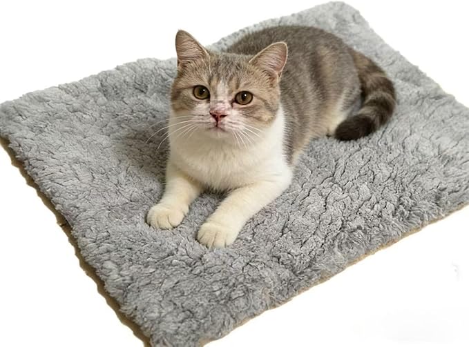 Self-Heating Soft Cat Bed Pet Bed for Cats and Dogs and Washable IndoorOutdoorNonElectric Heating Pad Super Warm Pet Pad WithAntislip Bottom Surface (Light Gray, Small)