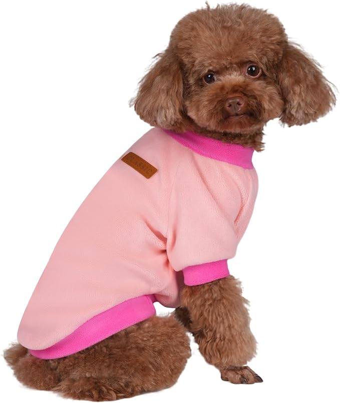 Classic Fleece Dog Sweater – Soft & Warm Stretchy Sweatshirt for Small Dogs & Cats, Cold-Weather Pullover for Everyday Wear (Light Pink, Medium)