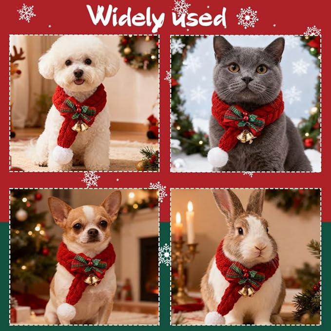 Holiday Scarves for Small Dogs Cats Christmas Pet Bandanas for Dogs Cats Neck Accessories Cat Neckerchief Costume for Pets Puppy Bandana Scarf Red Bow Scarf for Dog Bandana with Bell Cat Xmas Apparel